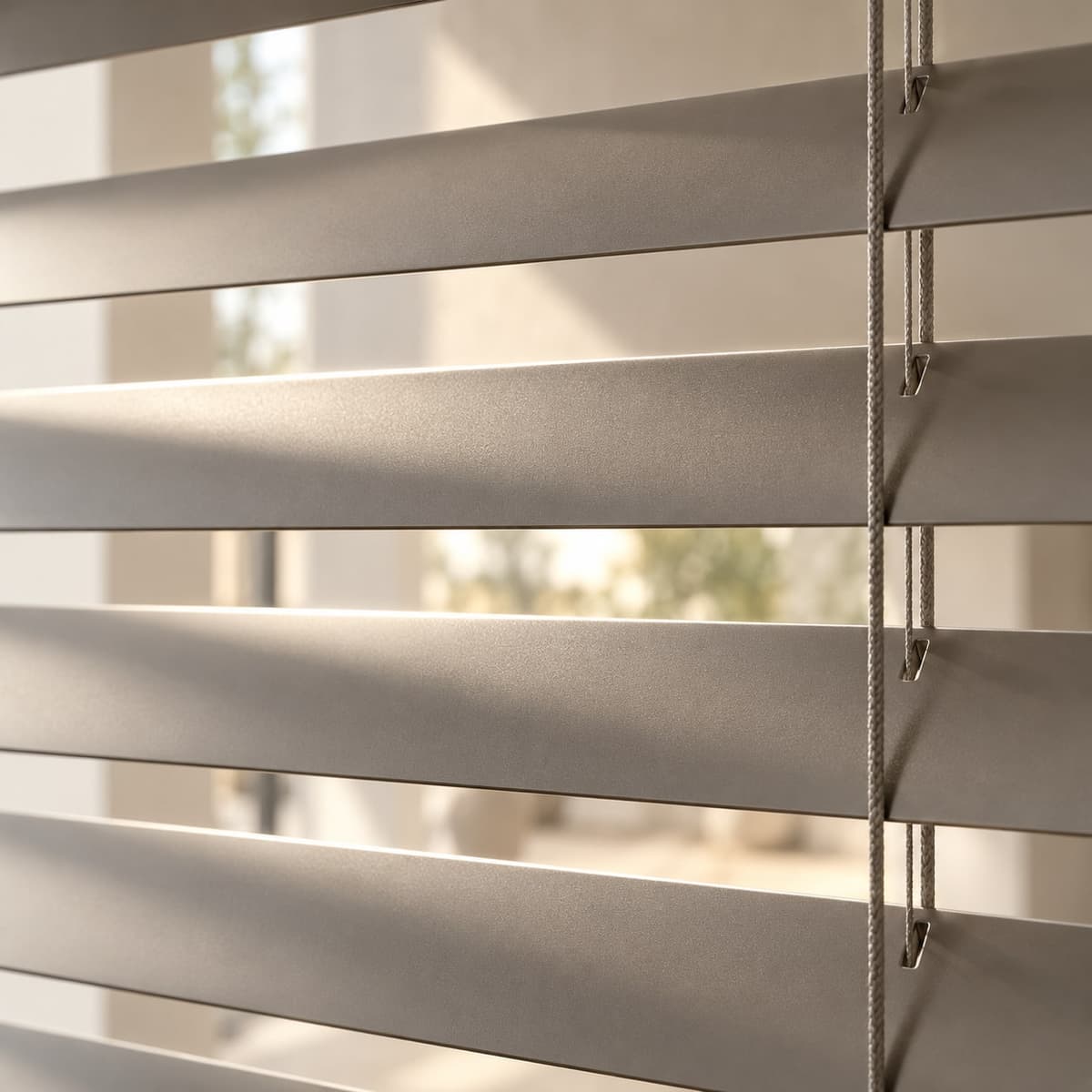 Detail van aluminium lamellen met een strook licht ertussen