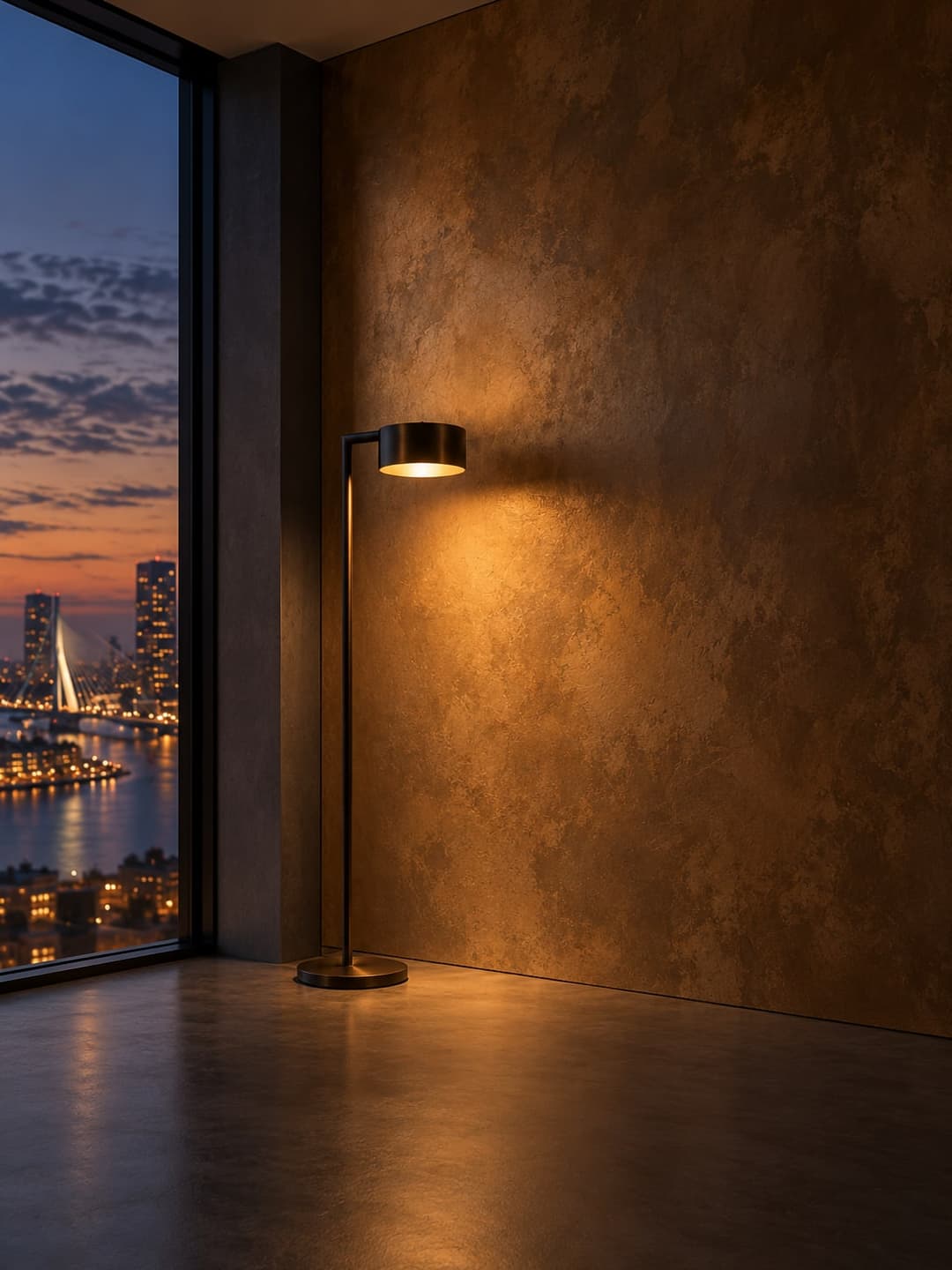 Metallic wandafwerking in avondlicht
