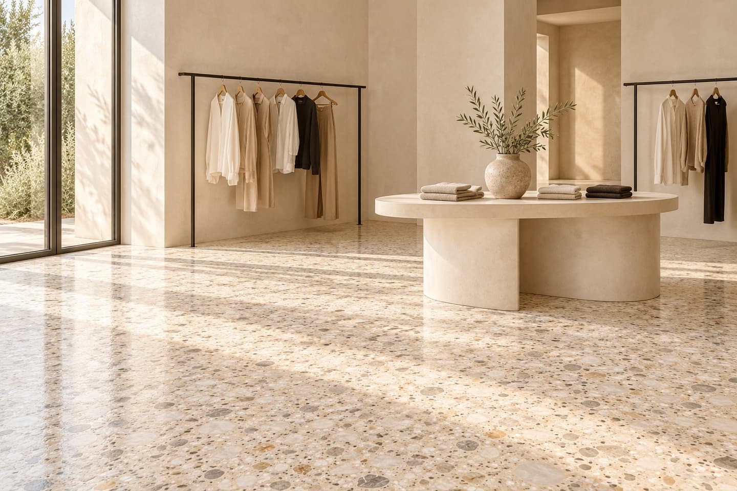 Terrazzovloer in een winkelinterieur