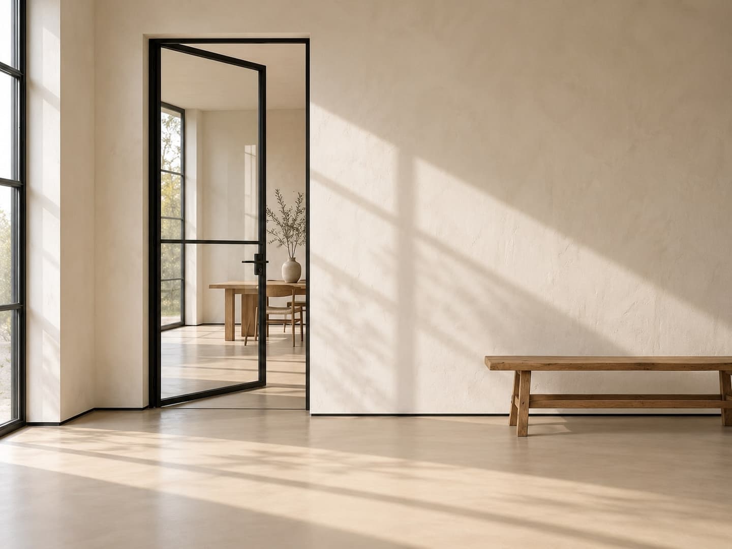 Stalen deur met glas in een licht interieur