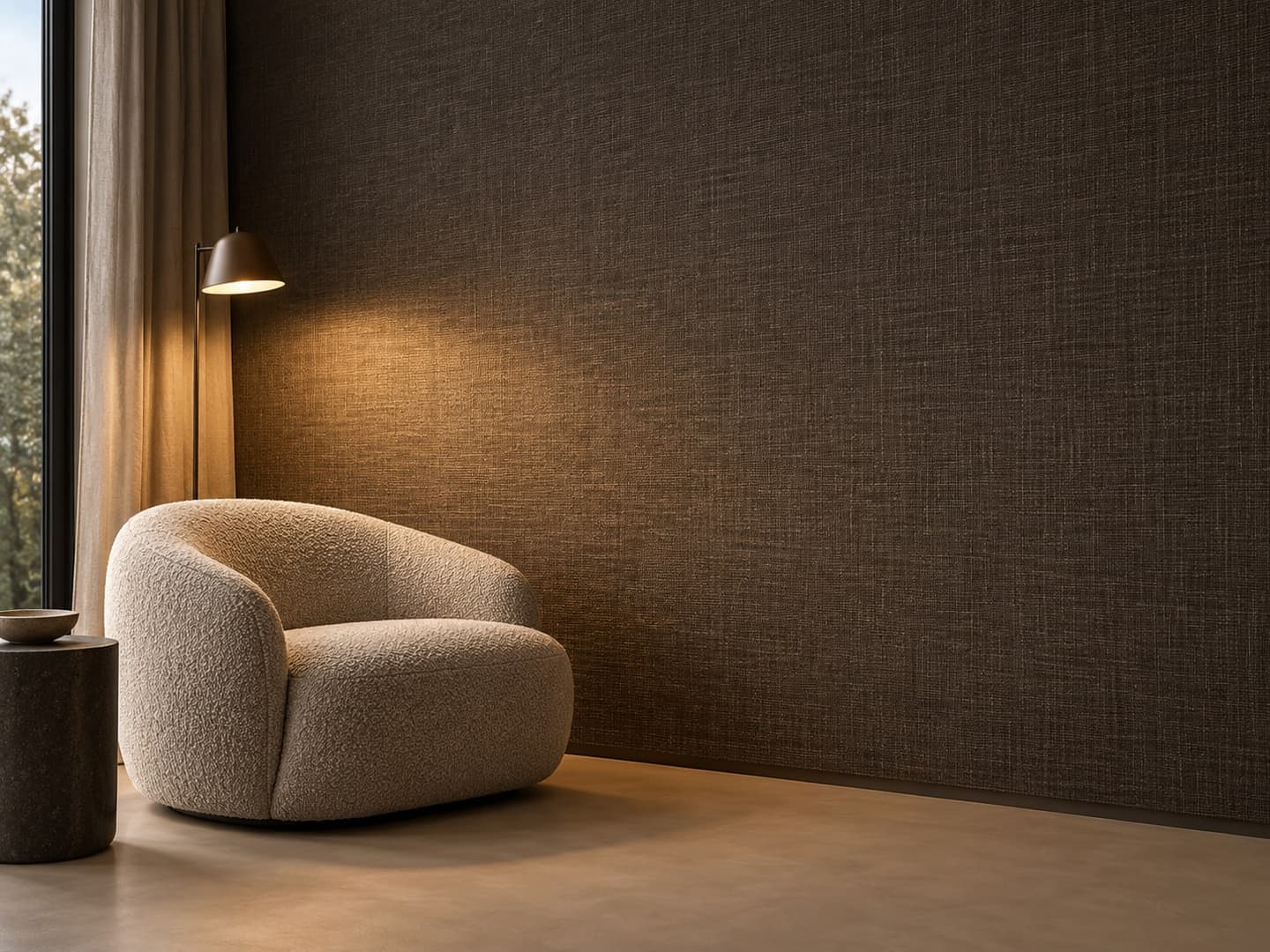 Donkere wandbekleding met een tactiele structuur