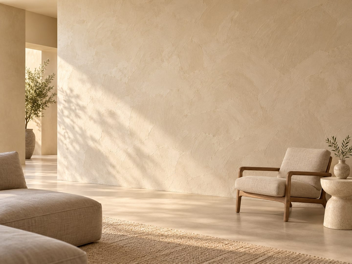 Wand met decoratief stucwerk en zichtbare zetting