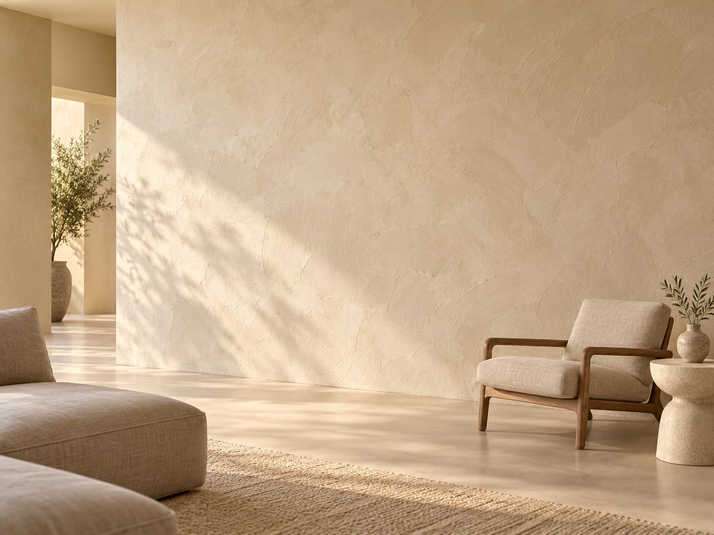 Wand met decoratief stucwerk en zichtbare zetting