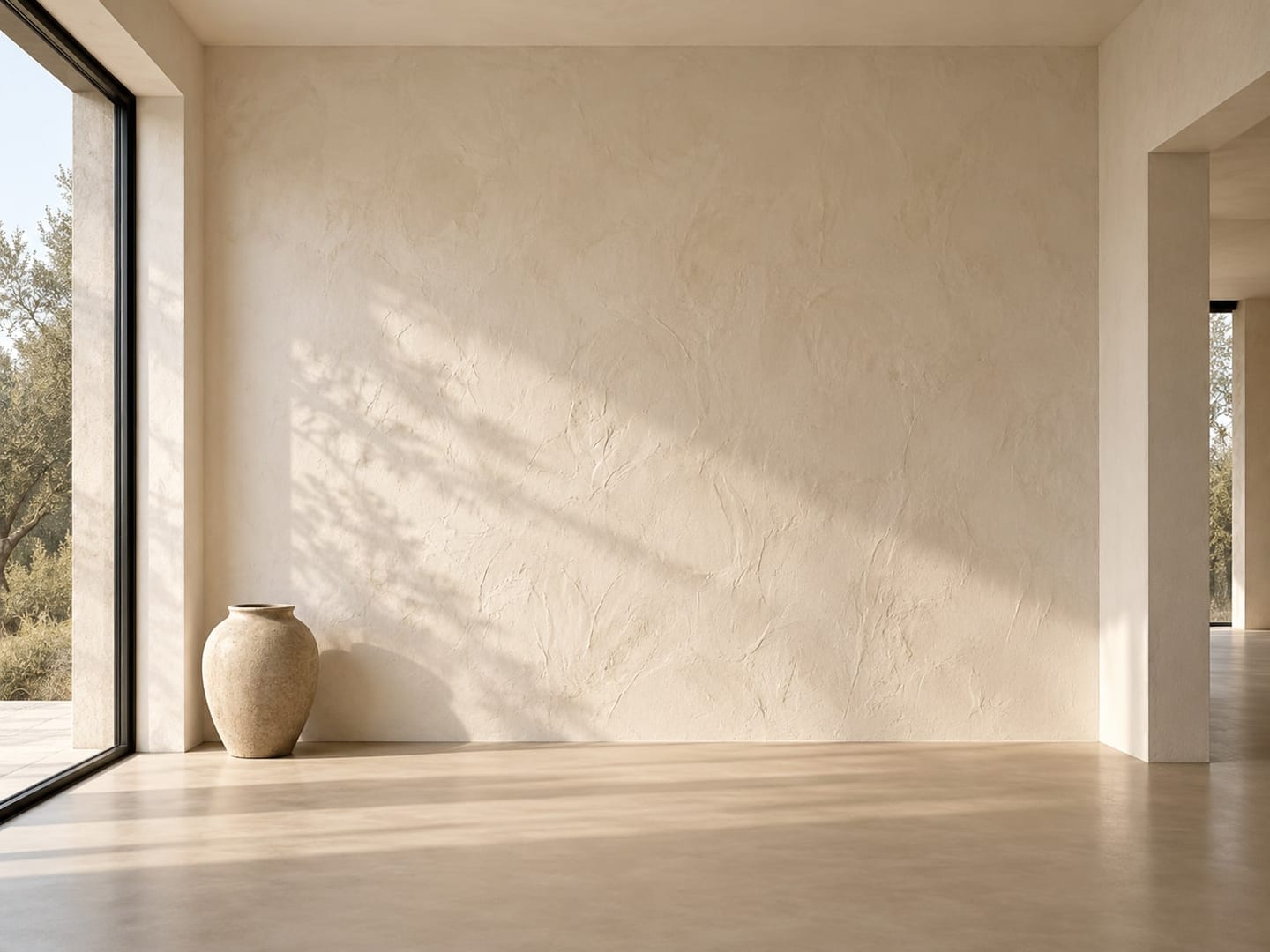 Wandvlak met decoratief stucwerk in strijklicht